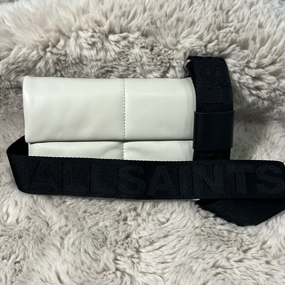 AllSaints White Leather Crossbody Bag with Black Strap